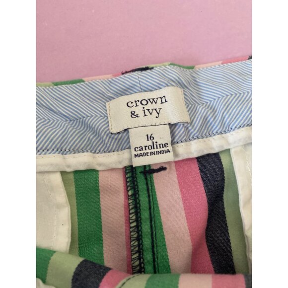 Crown & Ivy Women’s Caroline Striped Shorts Size 16 Multicolor Cotton/Spandex - Picture 3 of 4